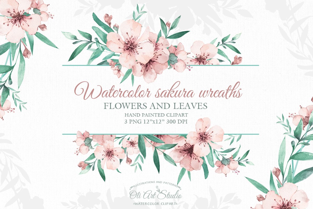 Watercolor sakura wreaths example image 1