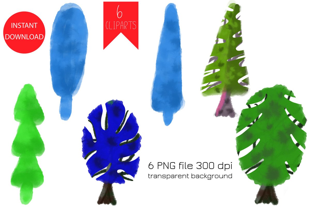 Watercolor Christmas Tree PNG Clipart example image 1