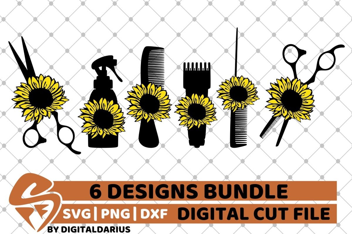 6x Hairdresser Designs Bundle svg, Sunflower, Hairstylist example image 1