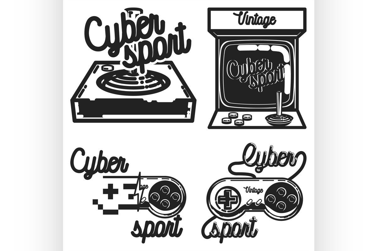 Color vintage cyber sport emblems example image 1