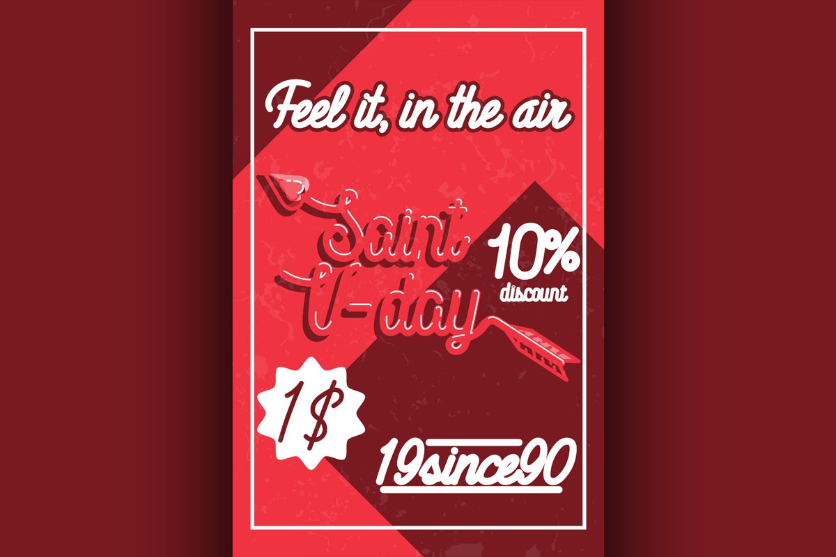 Color vintage Valentines day poster example image 1