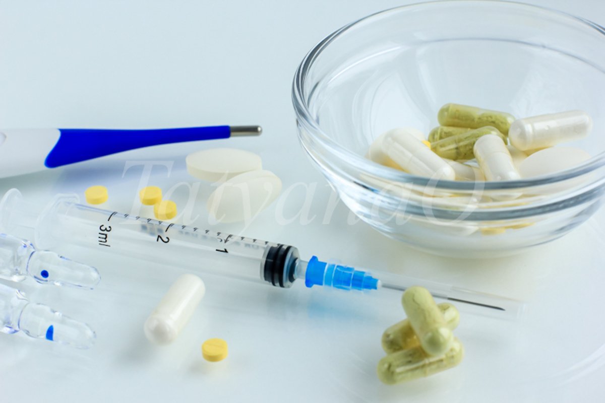 Multicolored pills, tablets against the virus, flu, disease example image 1