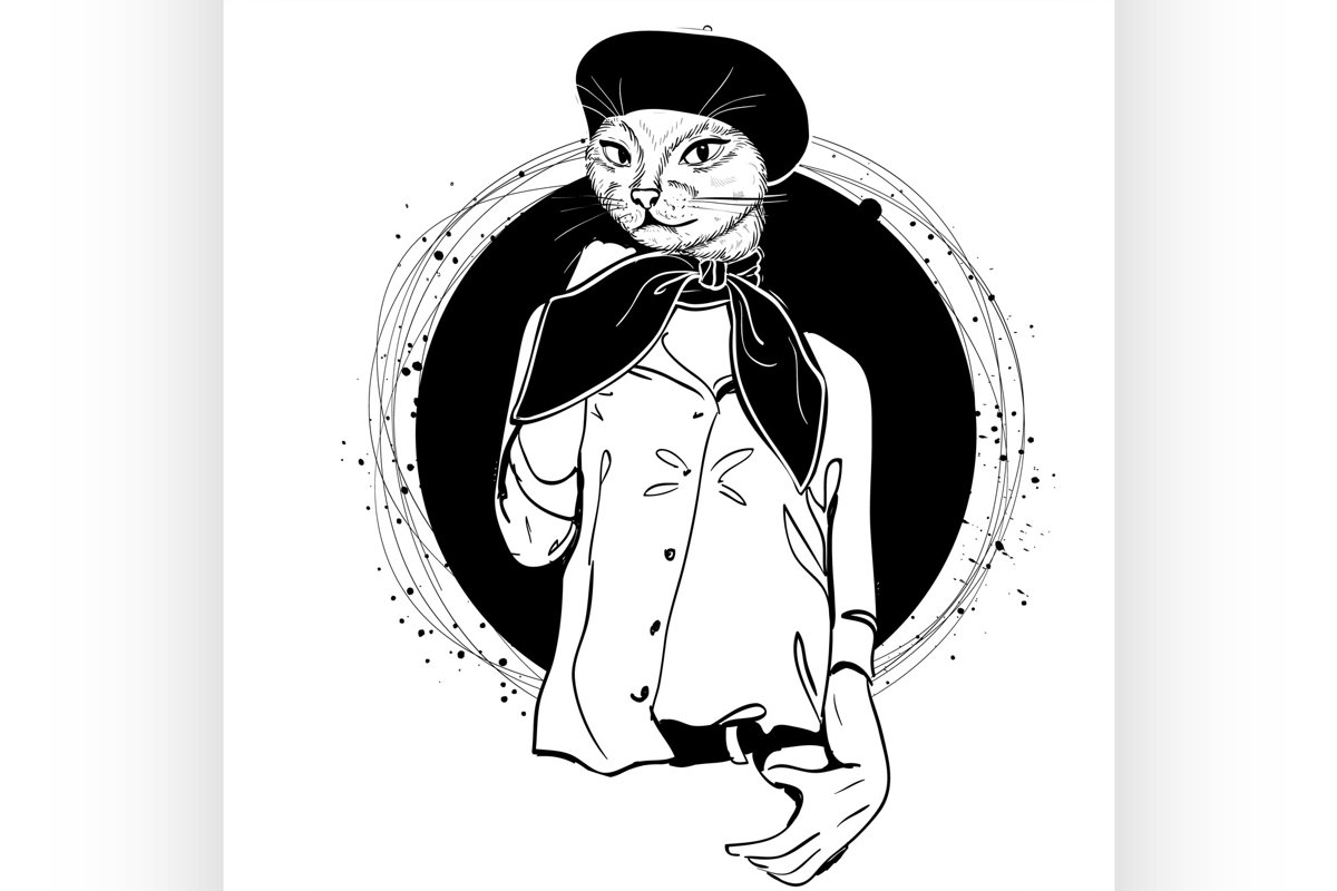 Vector elegant woman with cats had example image 1