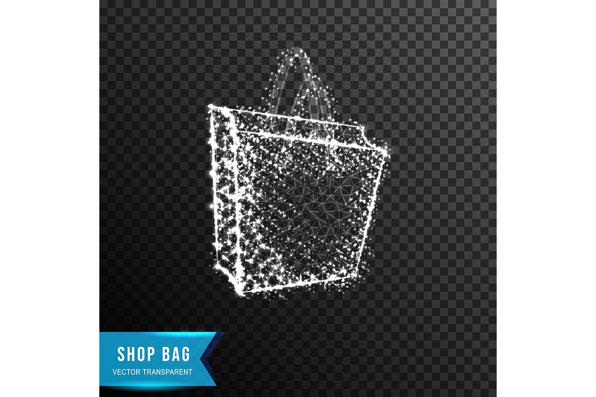 shop bag from connecting dot and line. light effect. vector example image 1