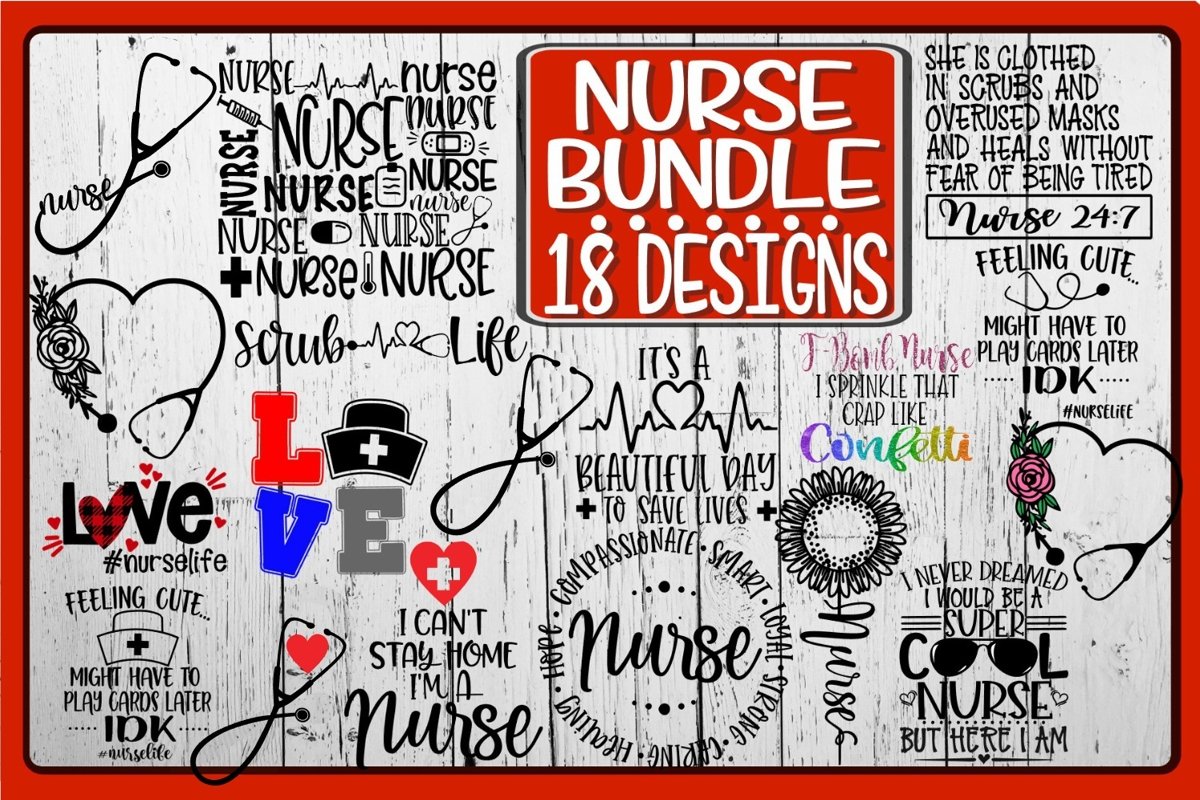 NURSE BUNDLE - 18 DESIGNS INCLUDED- SVG PNG EPS DXF example image 1