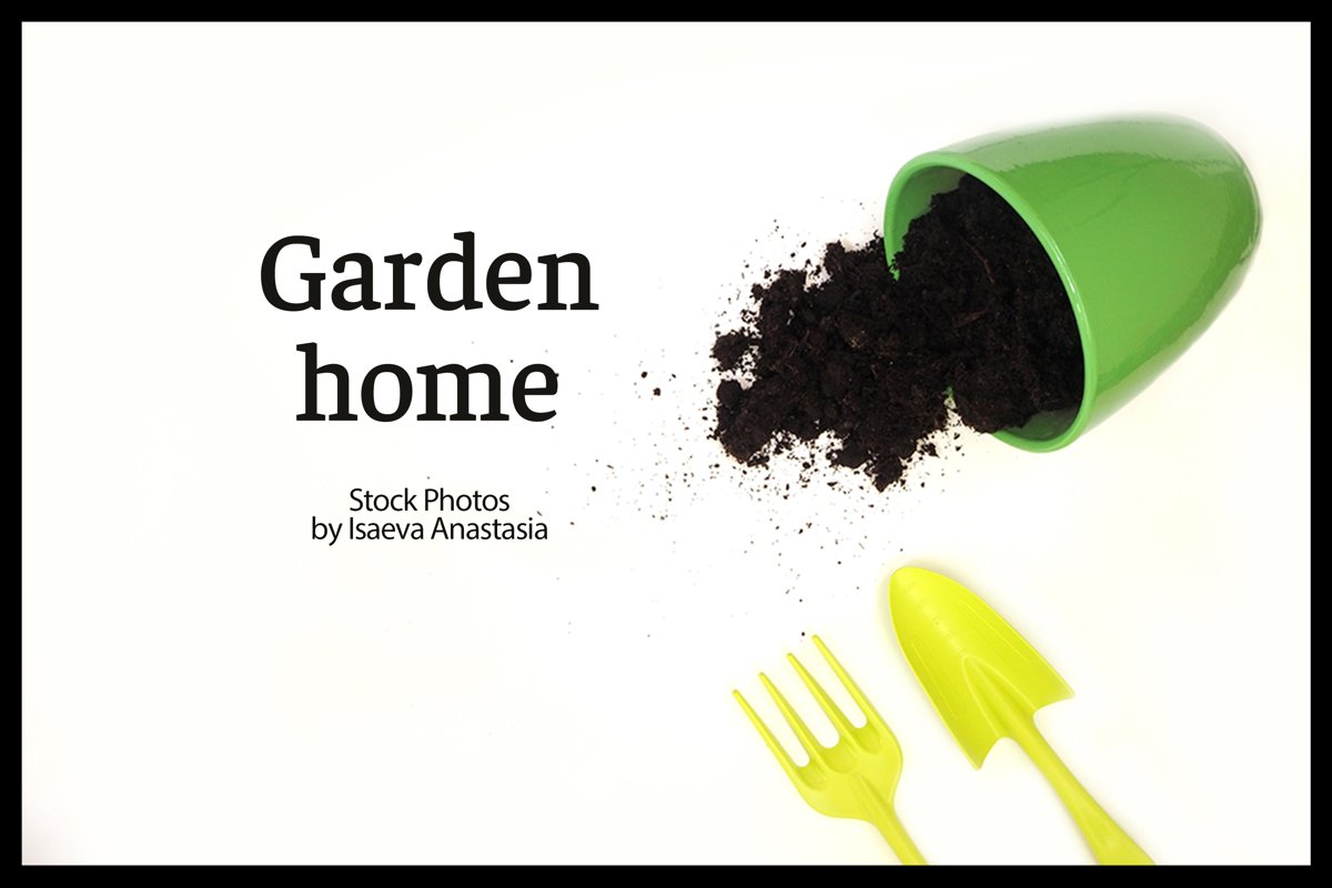 white background with garden tools example image 1