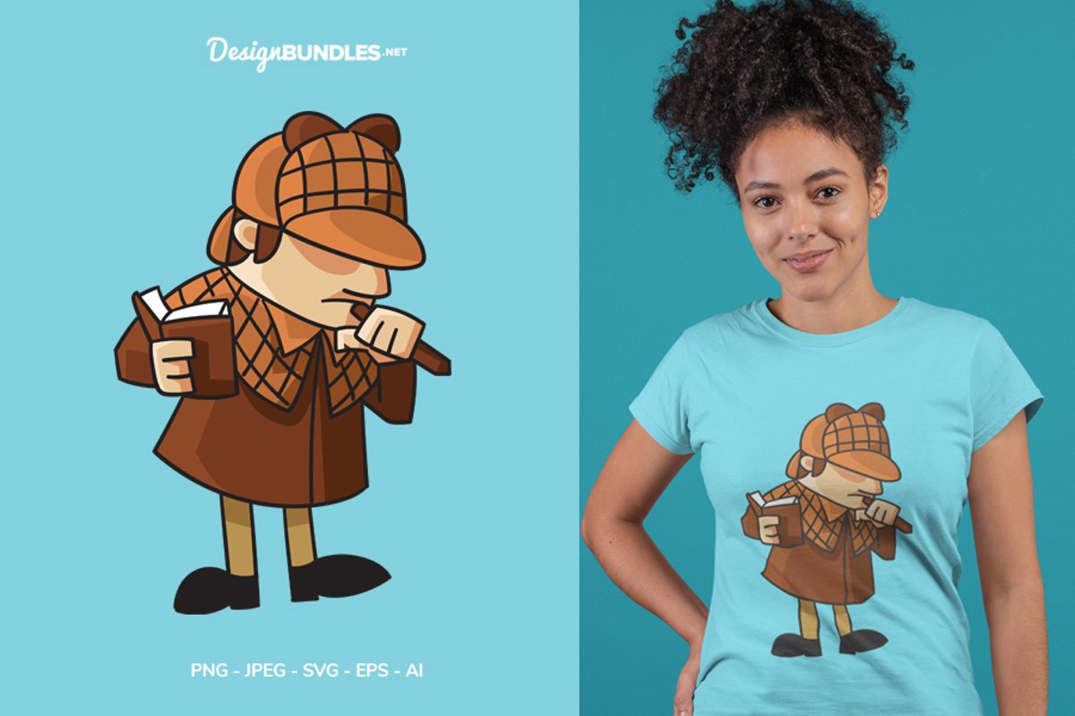 Detective Think Hard Vector Illustration For T-Shirt Design example image 1