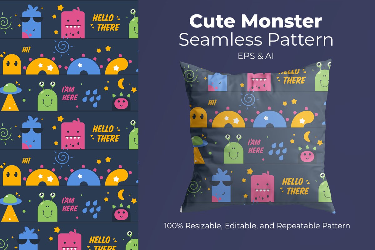 Playful Monster - Seamless Pattern example image 1