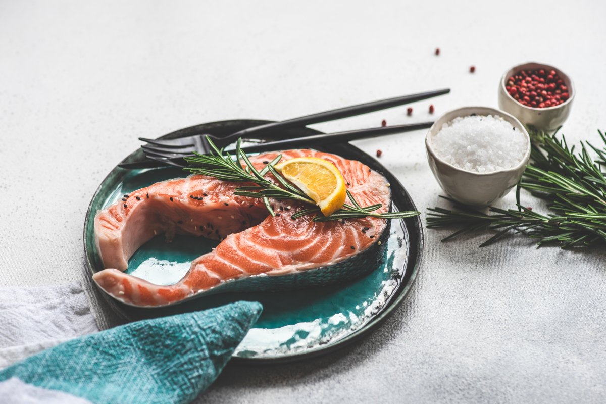 Healthy food concept with salmon fish example image 1