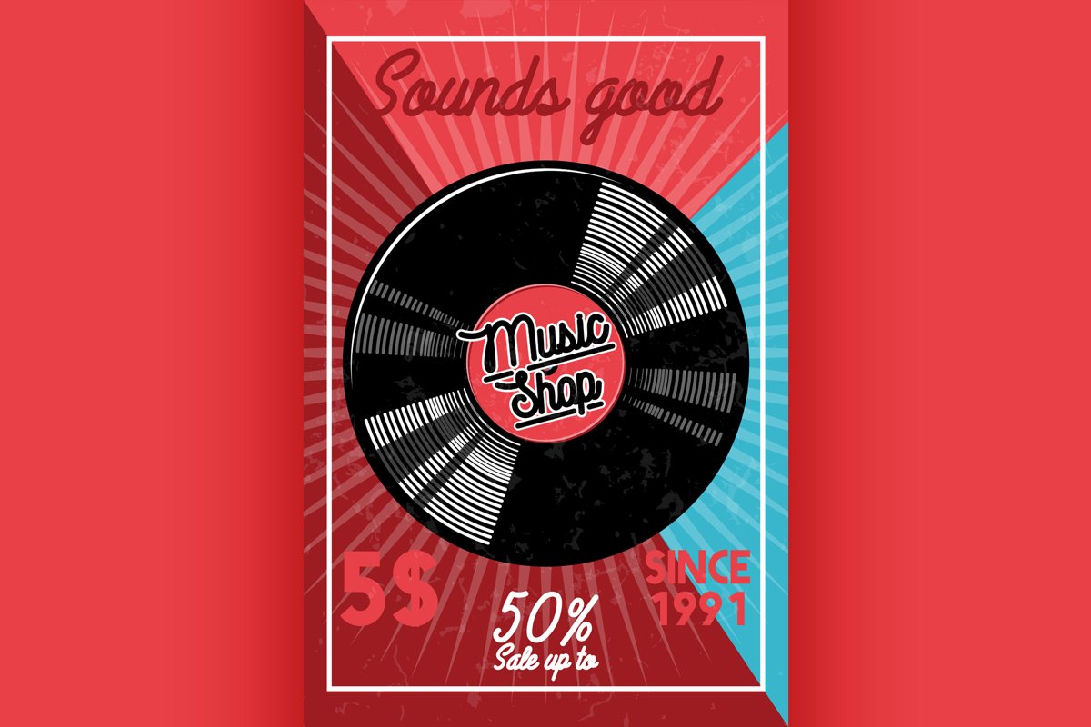 Color vintage music shop banner example image 1