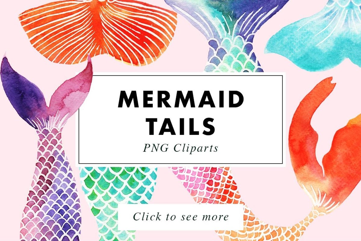 Mermaid Tails | Watercolor Illustrations Clipart example image 1