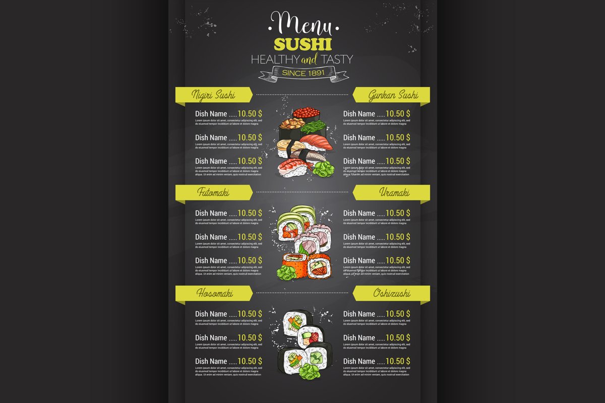Restaurant vertical color sushi menu example image 1