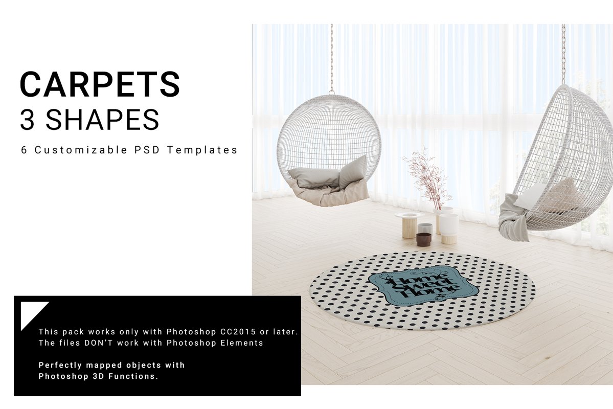 3 Types of Carpets in Living Room Mockup Set example image 1