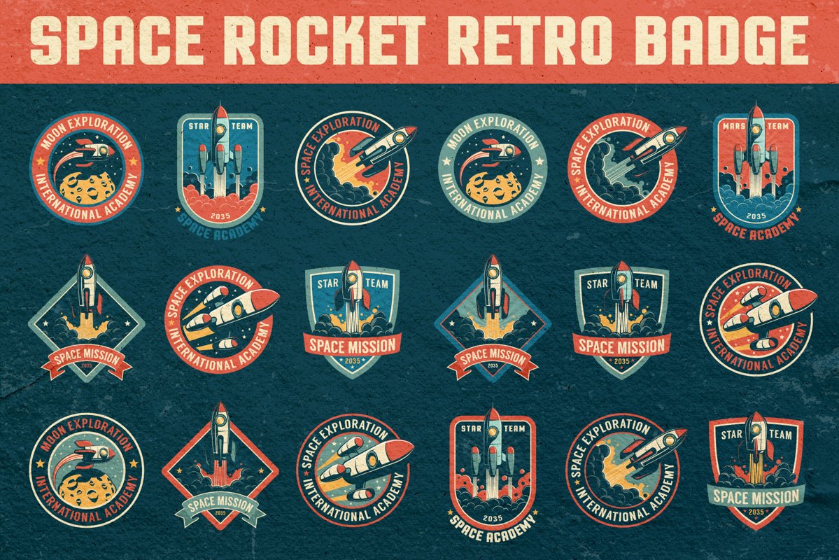 Space Rocket Retro Badge example image 1