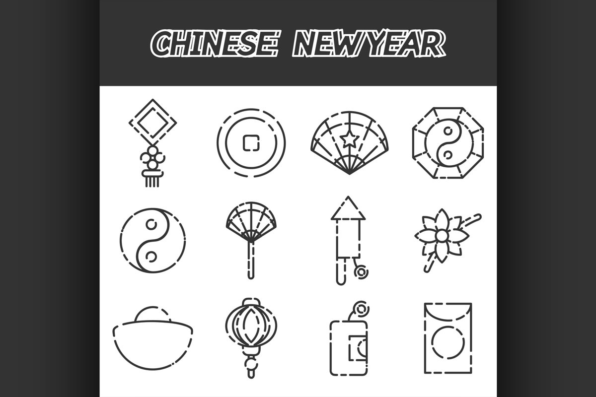 Chinese New Year flat icon set example image 1