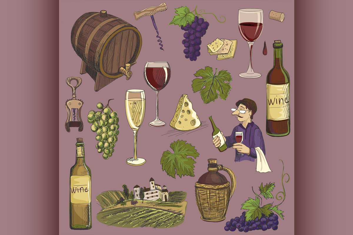 Hand drawn vector set - wine and winemaking example image 1