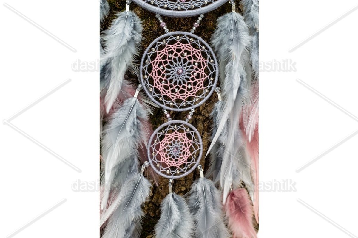 Dream catcher with feathers threads and beads rope hanging example image 1