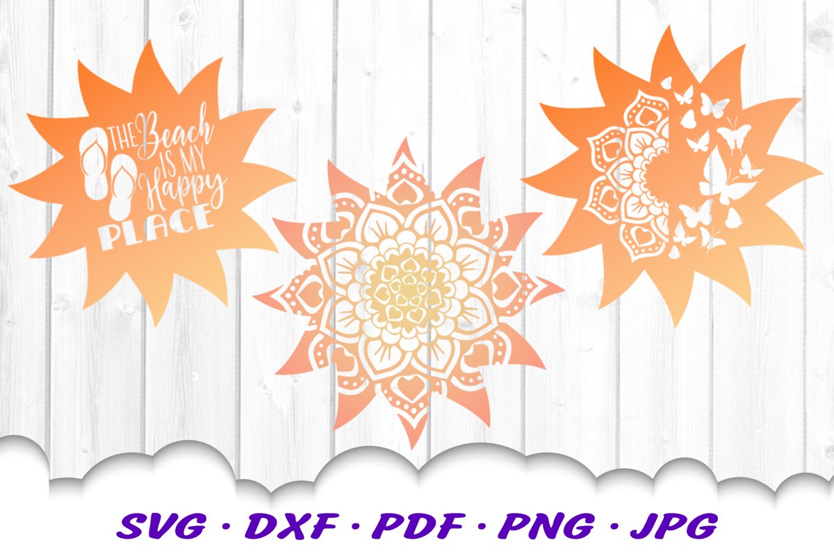 Mandala Sun Floral Celestial Summer SVG DXF Cut Files Bundle example image 1