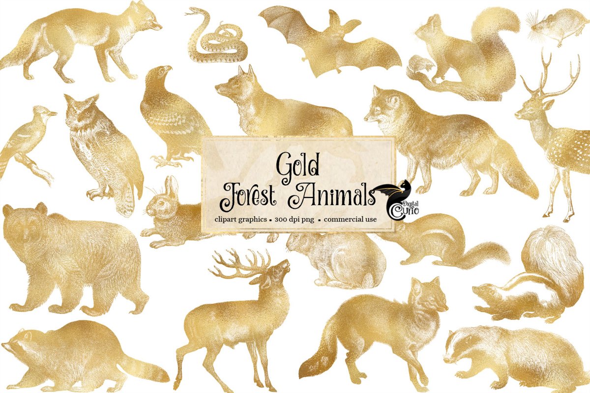 Gold Forest Animals Clip Art example image 1