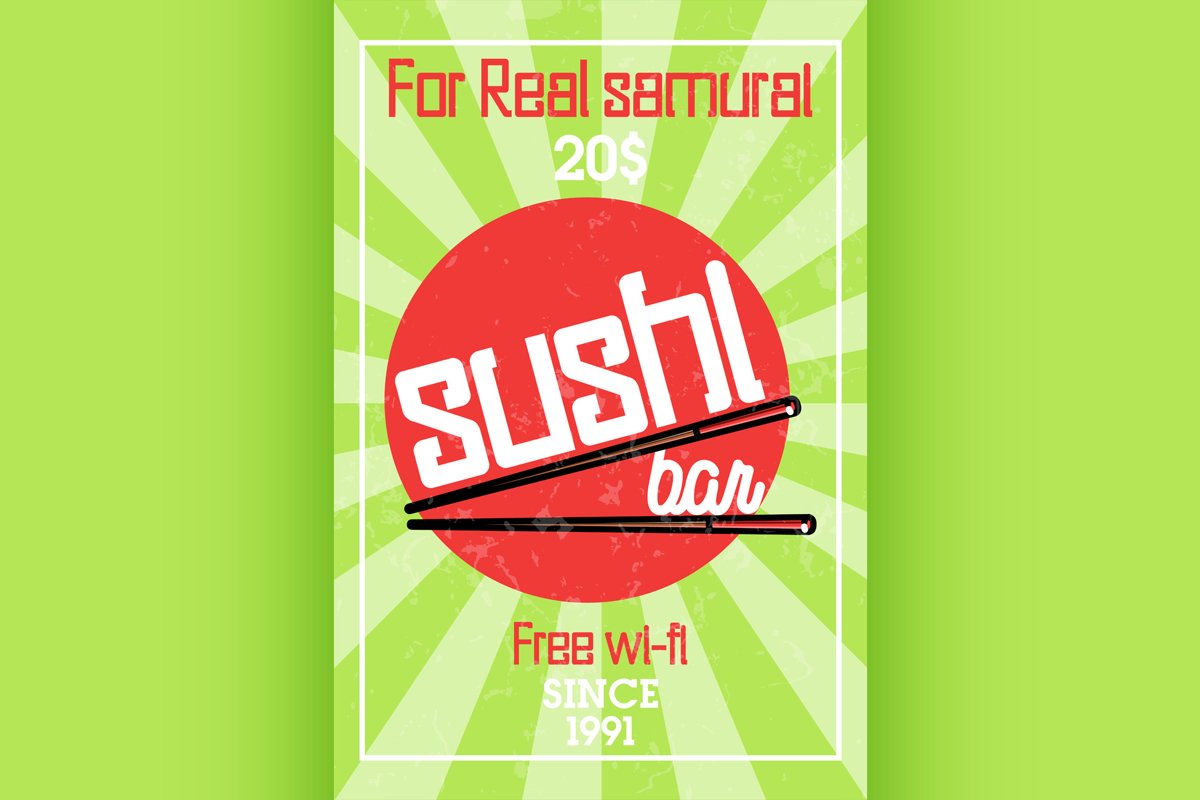 Color vintage sushi bar banner example image 1