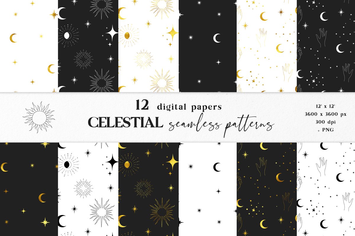 Moon digital paper, Celestial seamless pattern example image 1