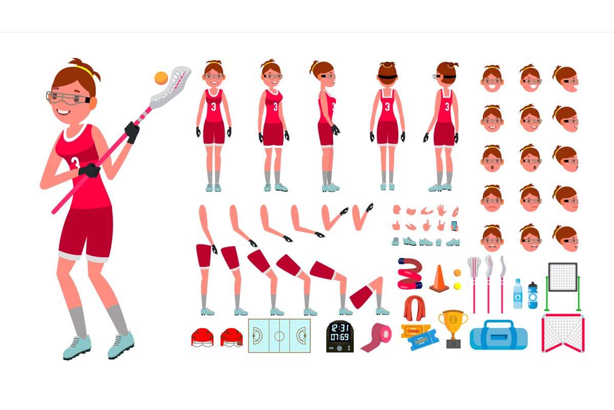 Lacrosse Player Female Vector. Animated Character Creation example image 1