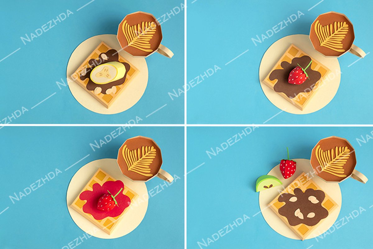 Paper belgian waffles and cup of cappuccino example image 1