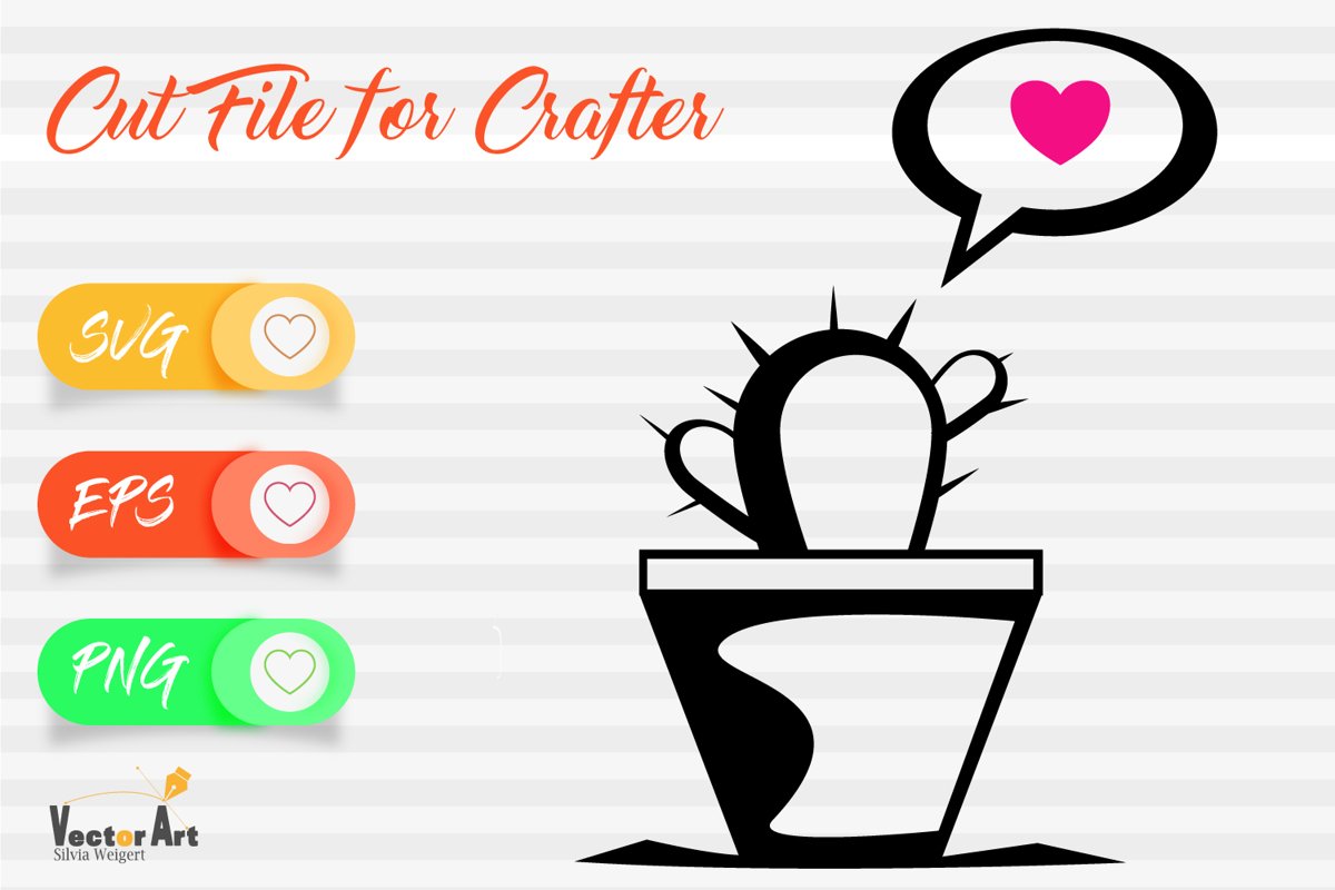 Hug me - Cactus with heart - Cut file example image 1