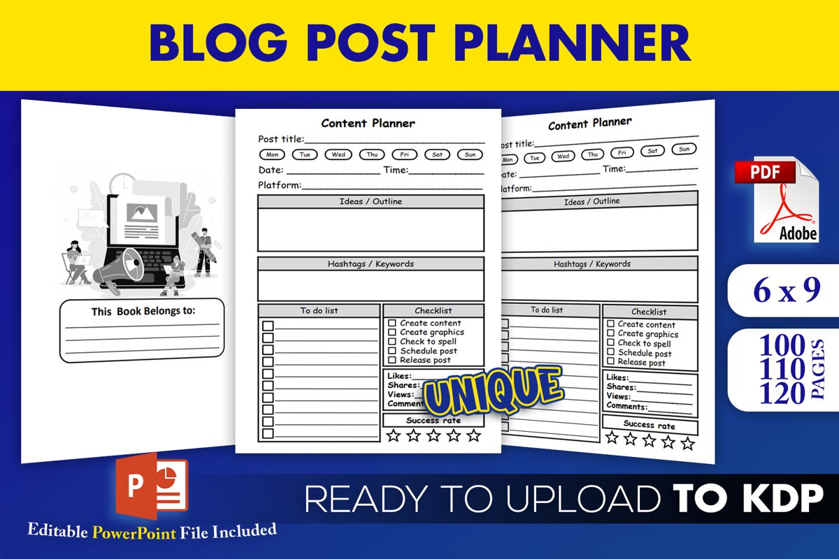 KDP Interior PDF| Blog Post Planner Content Creator example image 1