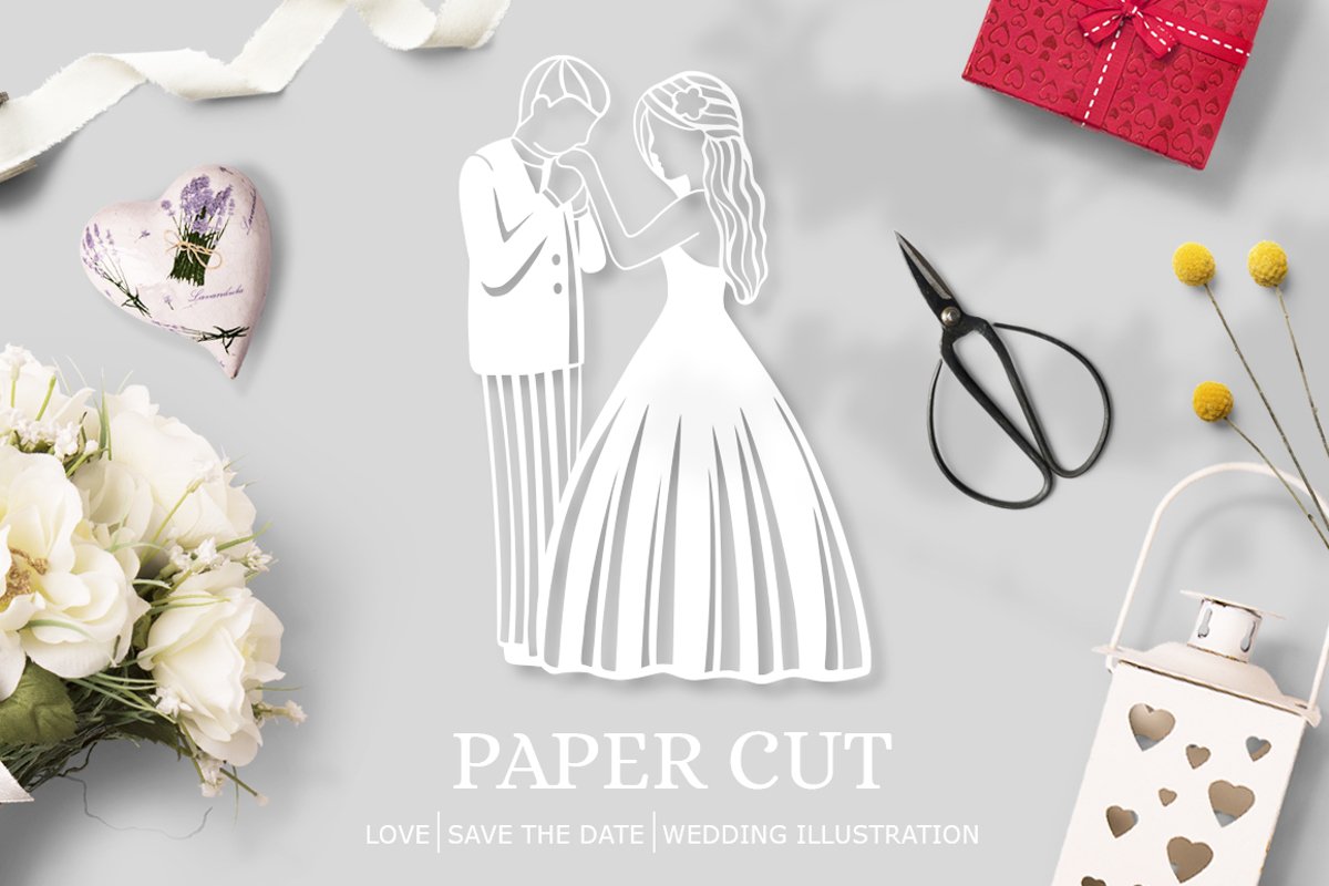 Paper cut / Love / Wedding Illustration / Save the Date example image 1