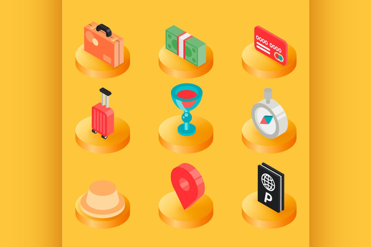 Traveling color isometric icons example image 1