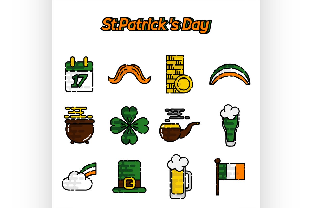St.Patricks Day flat icons set example image 1