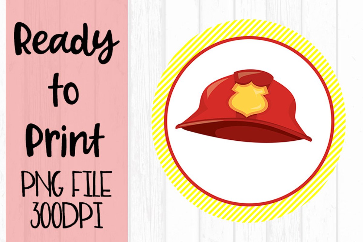 Fireman Hat Circle Ready to Print example image 1