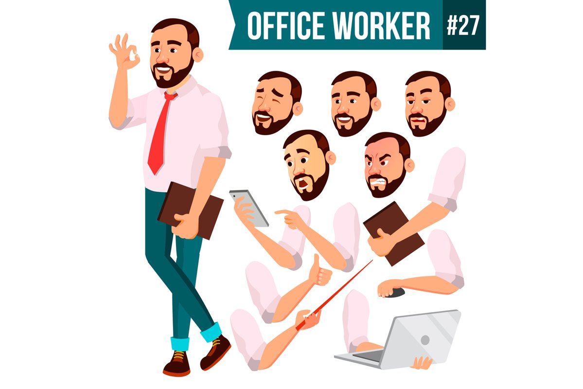 Office Worker Vector. Face Emotions example image 1