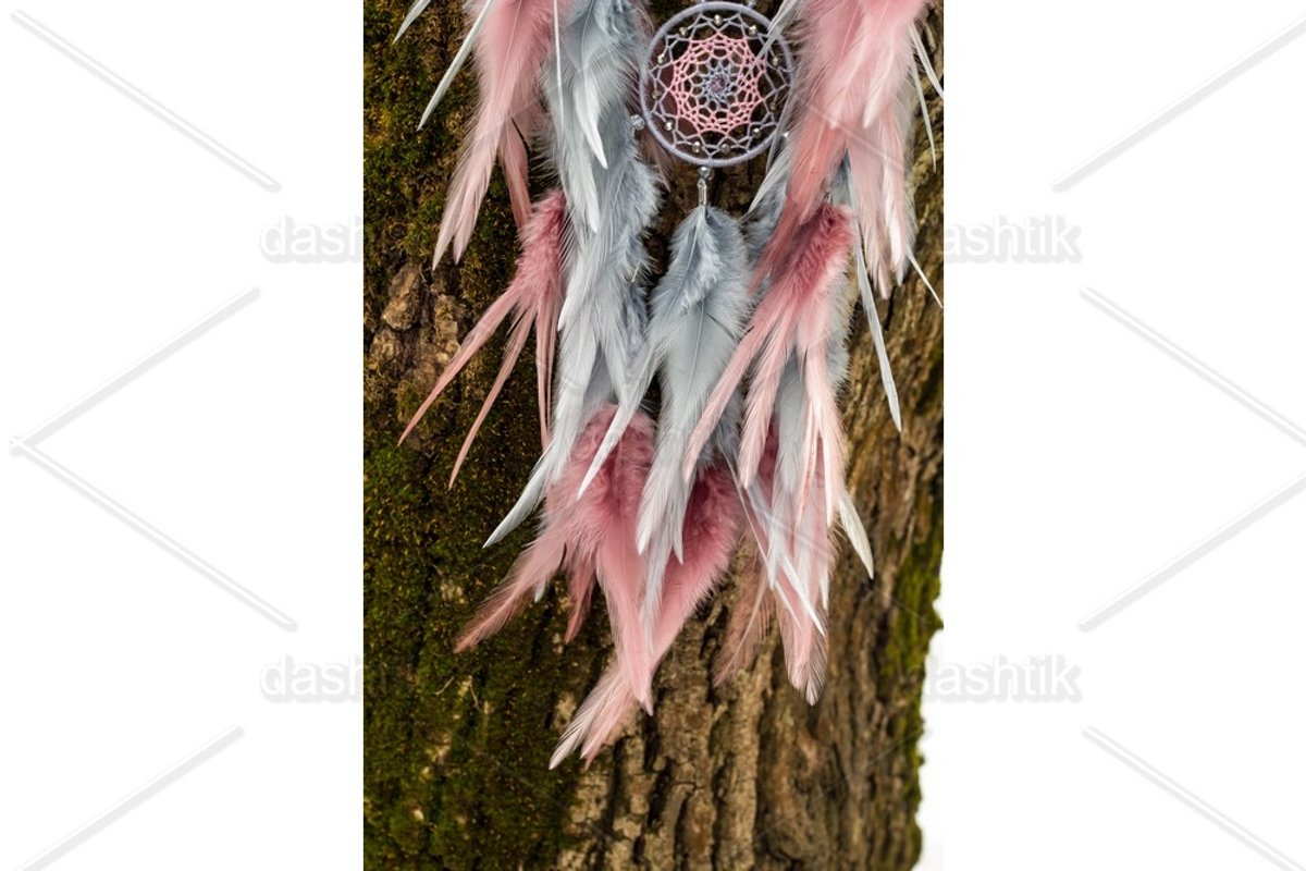 Dream catcher with feathers threads and beads rope hanging example image 1
