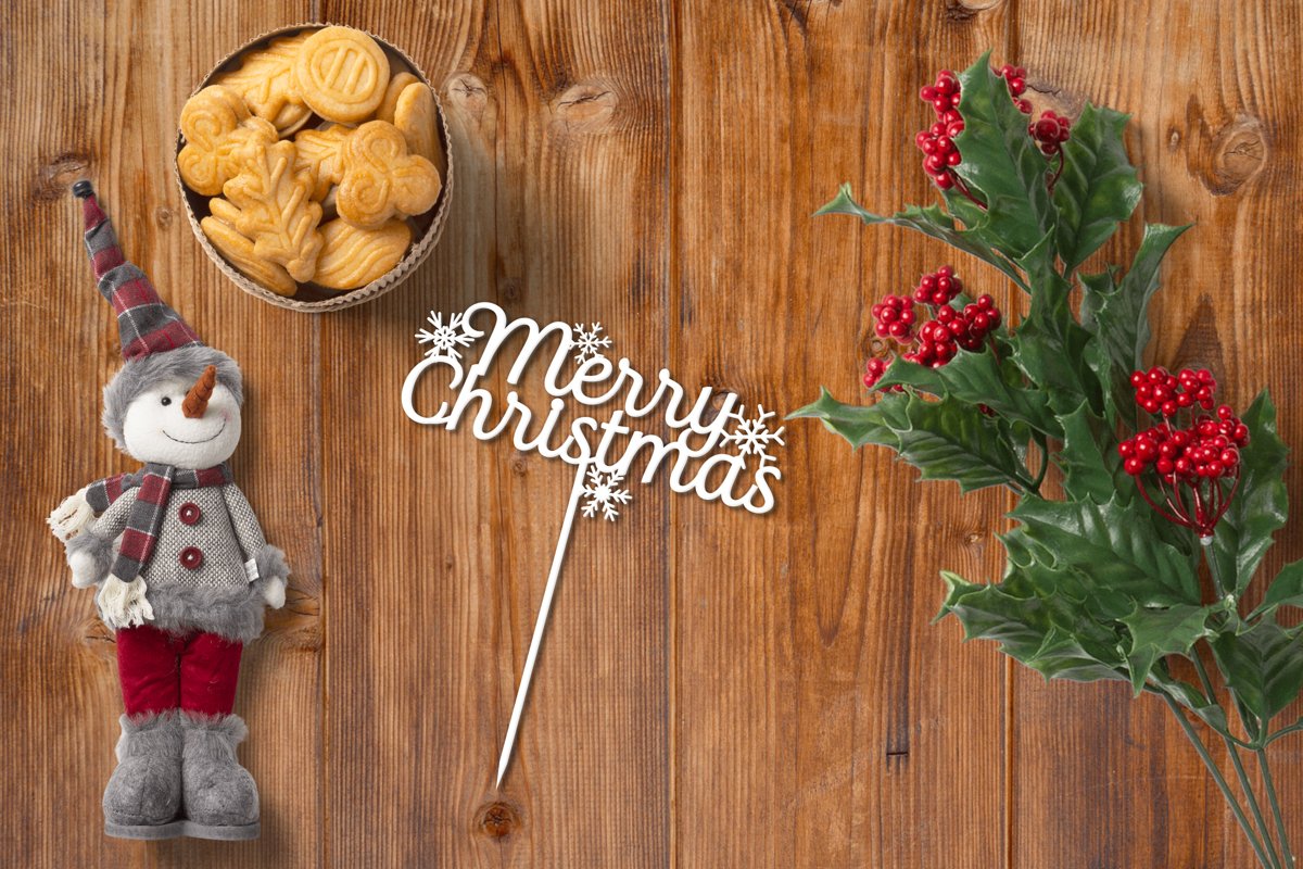 Cake topper 'Merry Christmas' CNC laser cutting template DXF example image 1