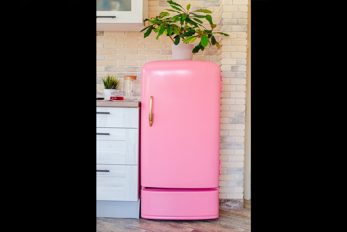 Pink refrigerator in retro style example image 1