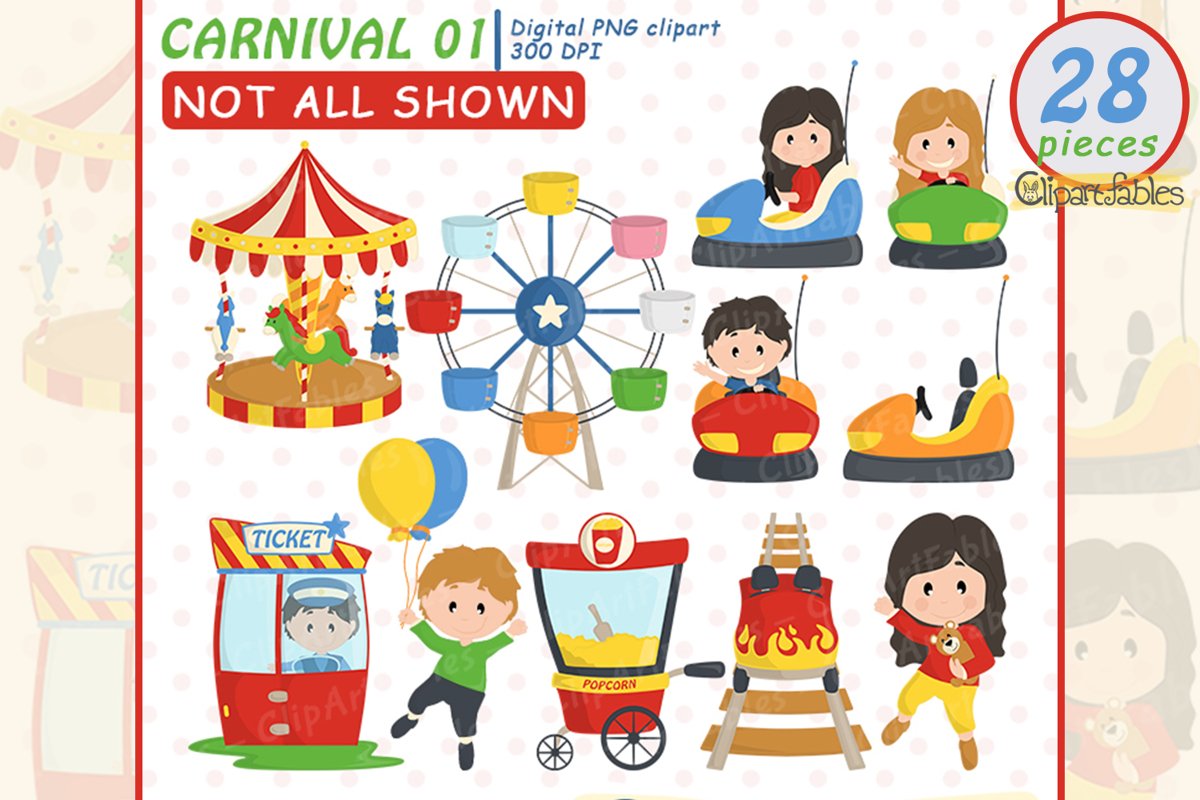 Cute CARNIVAL clipart, Amusement park - Roller-coaster example image 1