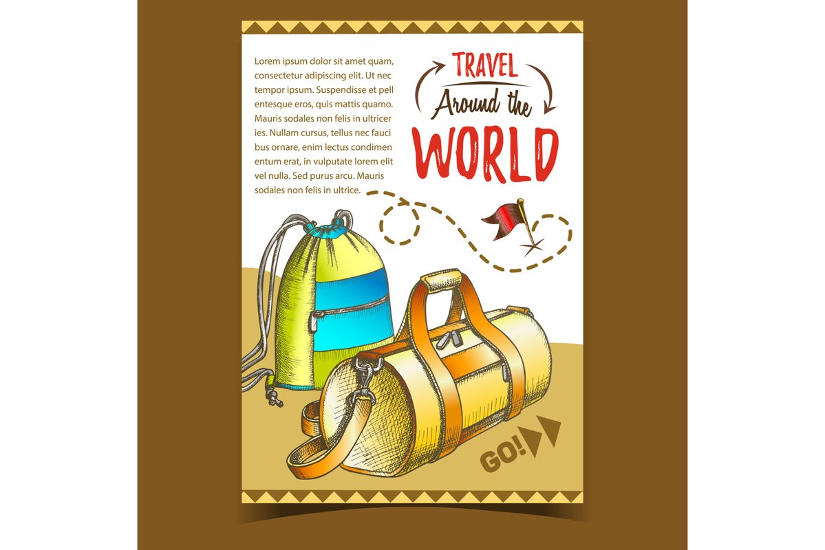 Travel World Advertising Poster With Bags Vector example image 1