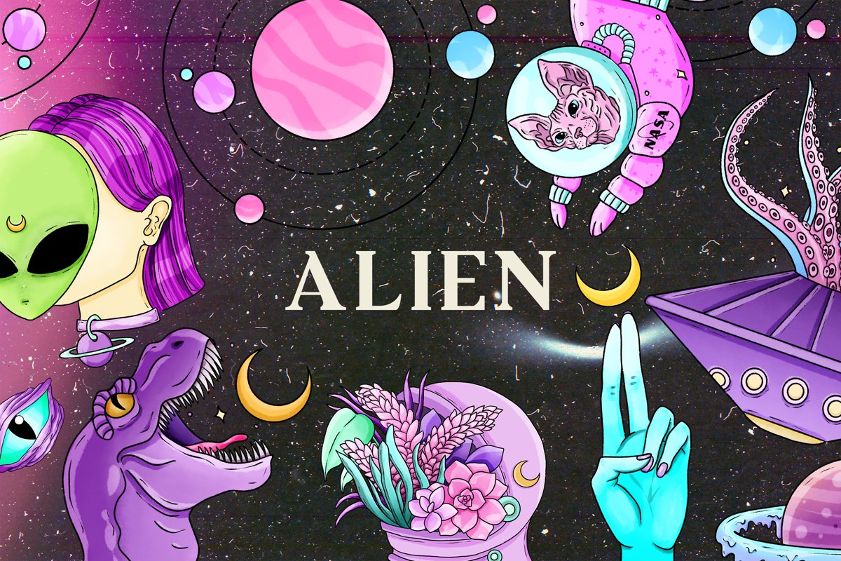 Alien clipart, Space clipart, Pastel goth clipart, UFO png example image 1