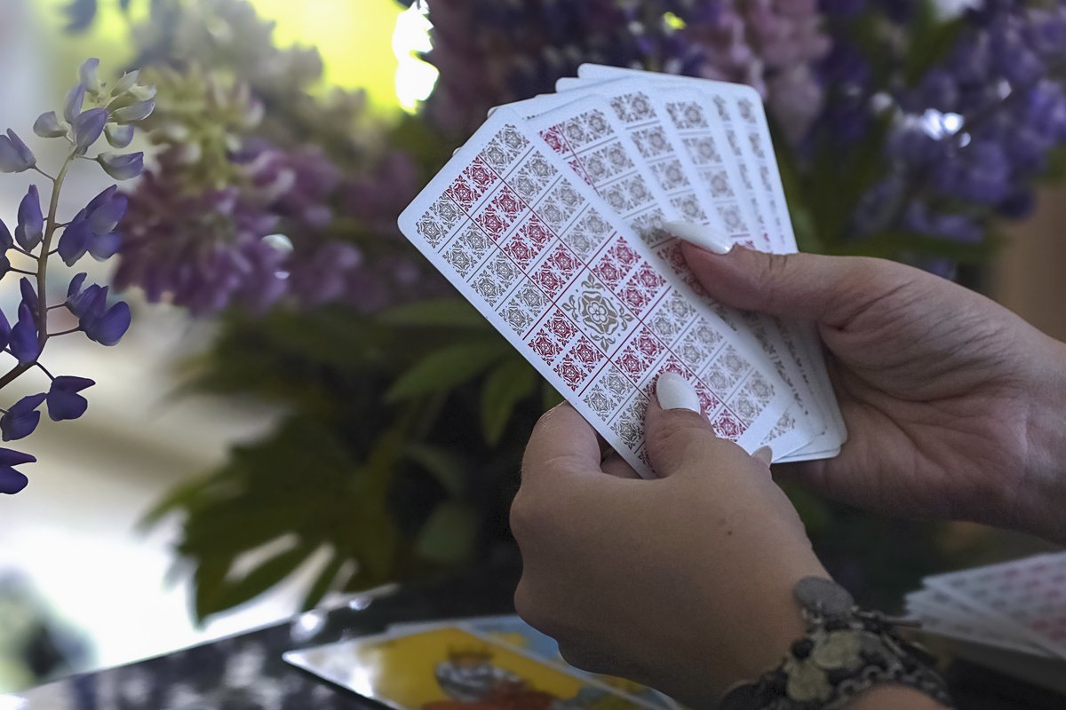Tarot cards and Lupin flowers. example image 1