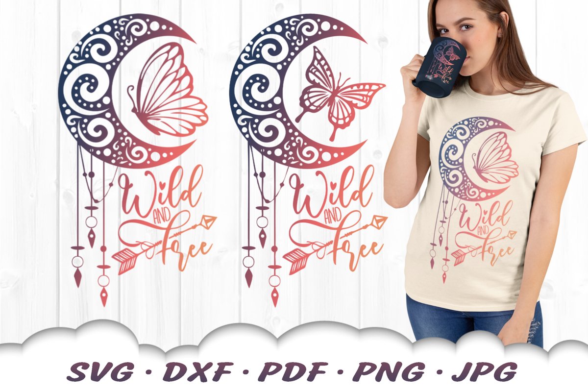 Wild & Free Dreamcatcher Butterfly SVG Bundle DXF Cut Files example image 1