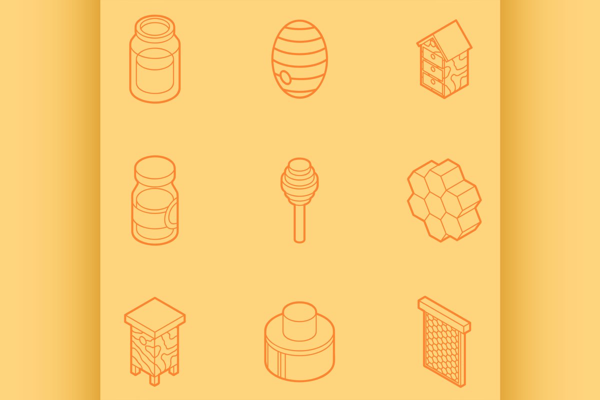 Honey flat outline isometric icons example image 1