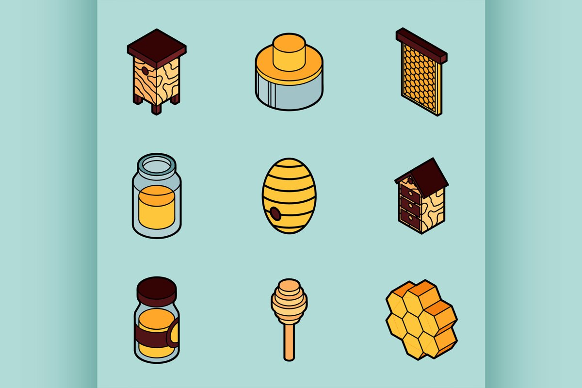 Honey flat outline isometric icons example image 1