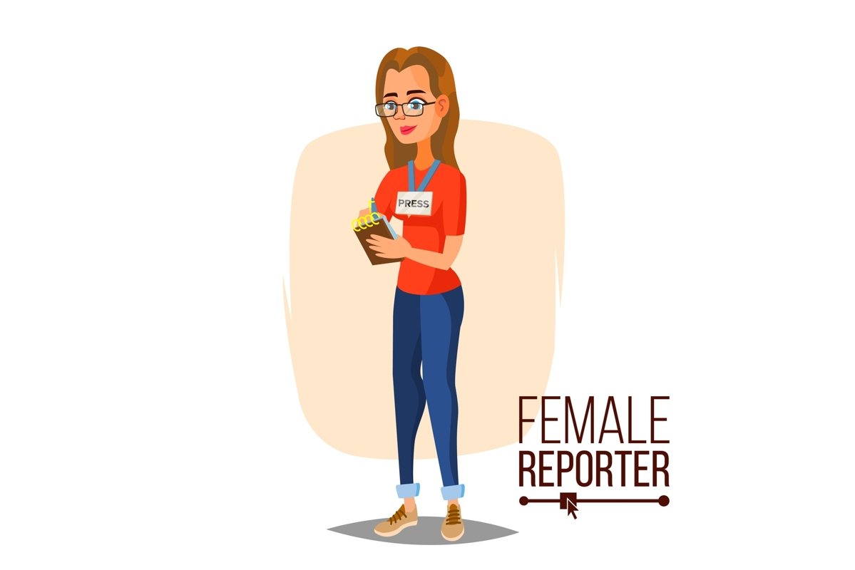 Female Journalist Vector. Microphone. Professional Reporter example image 1