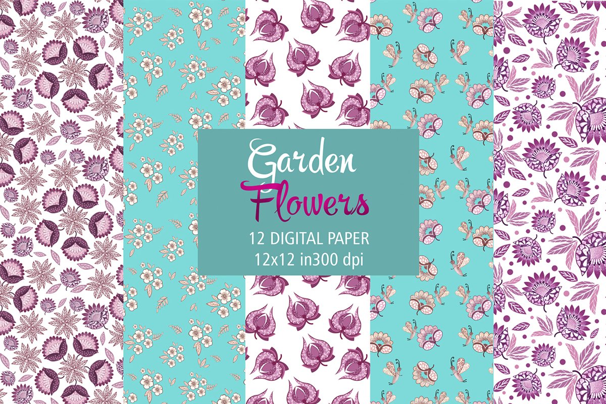 Turquoise and Succulent pink digital papers example image 1