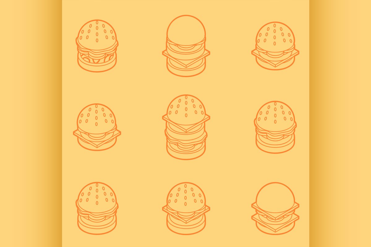 Burgers color outline isometric icons example image 1