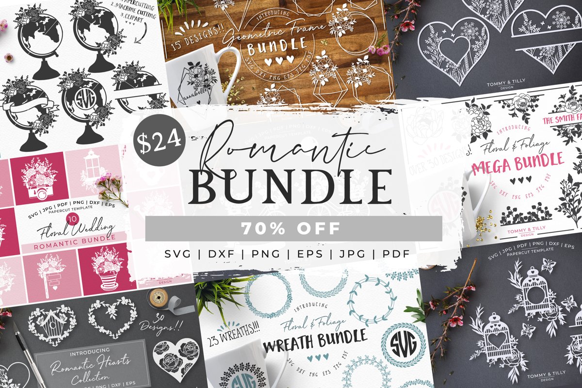 MEGA BUNDLE! Romantic Cut Files - SVG | Papercut example image 1