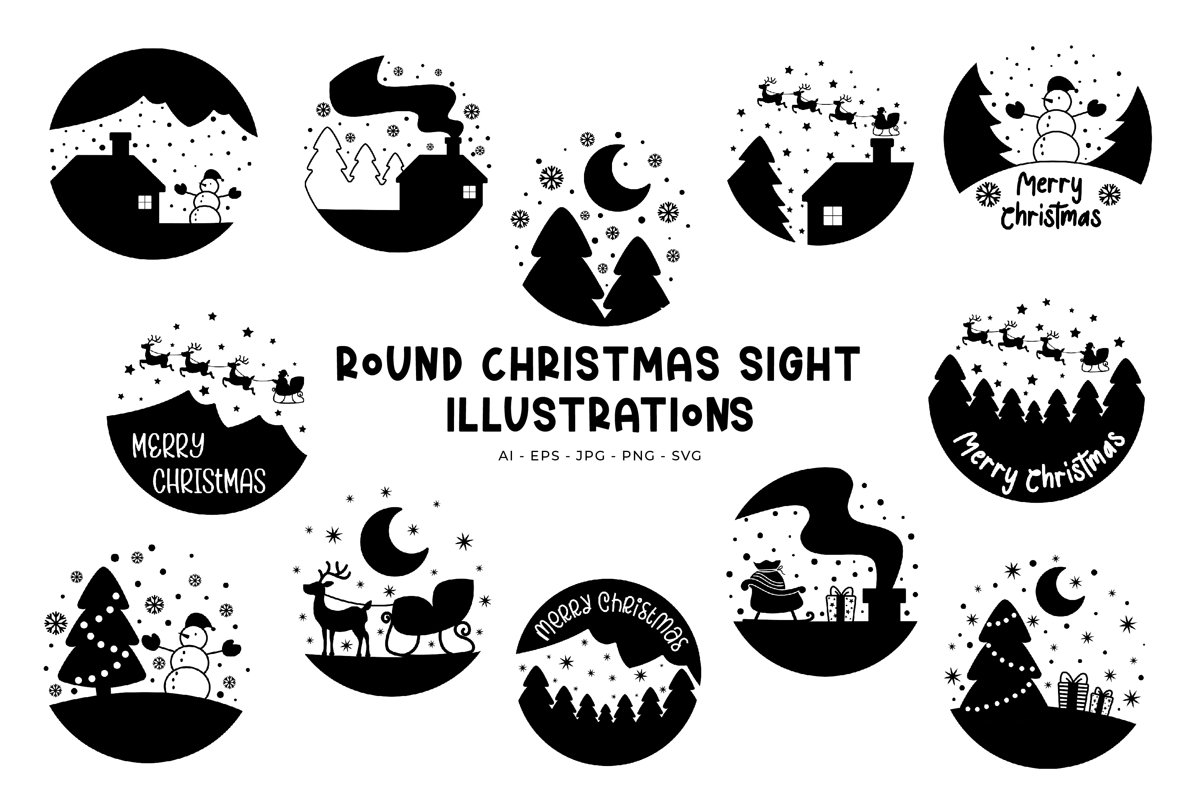 Round Christmas Sights illustrations example image 1