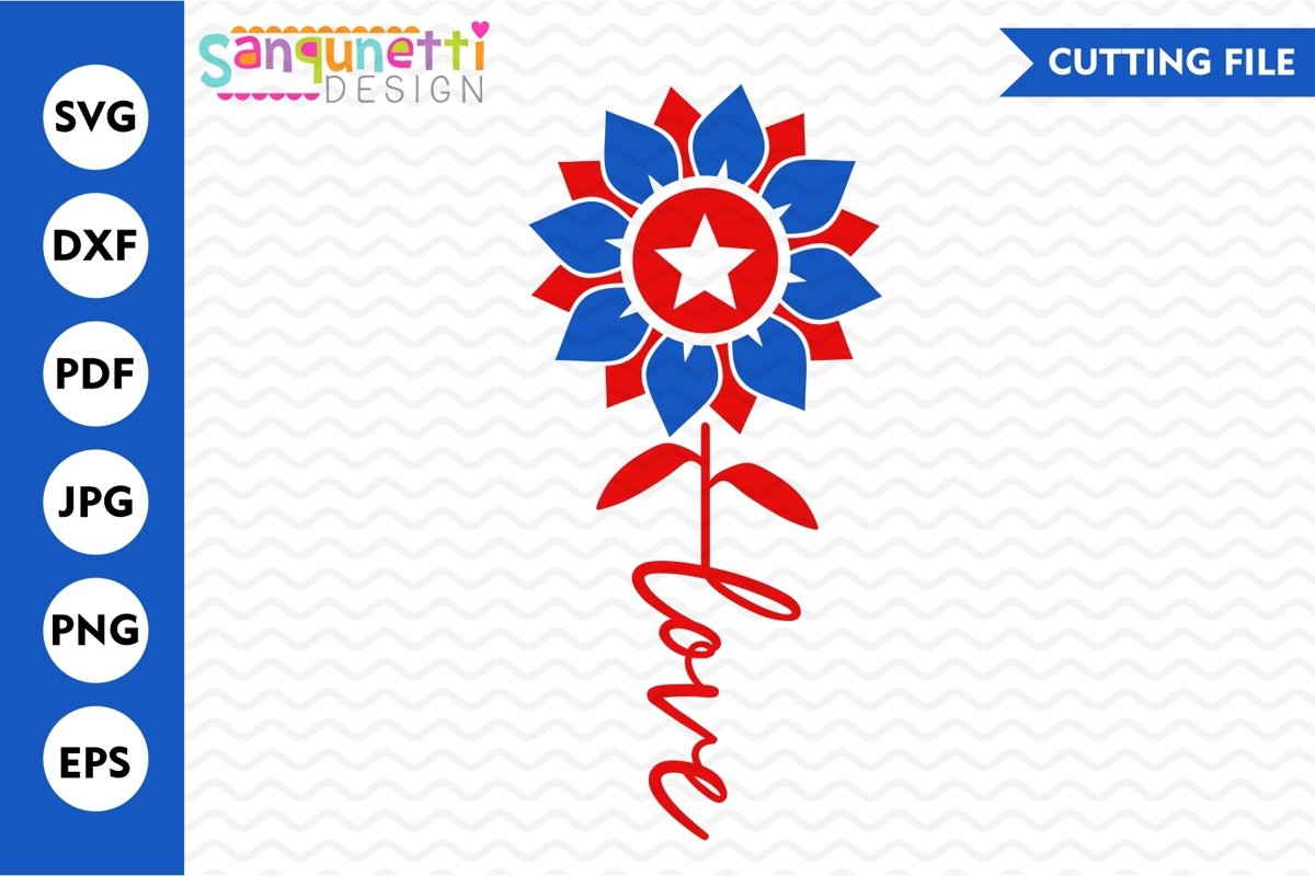Patroitic Sunflower SVG, love flower cutting file example image 1